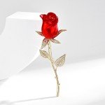 Creative Beautiful Rhinestone Rose Flower Brooches For Women Lady Elegant Flower Pin Summer Wedding Party Valentine's Day Gift