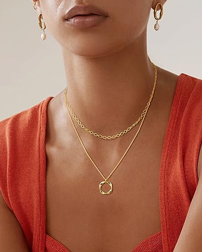 Picuzzy Layered Gold Choker Necklaces for Women, Stackable Stacked Stacking Layering Dainty 14K Gold Plated Necklace Beach Circle Paperclip Cute Pendant Chain Necklaces Trendy Jewelry Set for Women