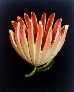 Vintage Pink Peach Exotic Flower Floral Brooch Pin 1.75in