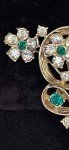 VTG Green & Clear Rhinestone Flower Brooch Bouquet Ribbon Floral FREE SHIP