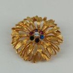 Floral BROOCH Flower Pin Gold Toned Multicolored Rhinestones Fashion Jewelry