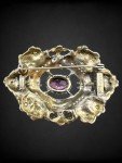 Vintage Domed Intricate Floral Design Pink Czech Glass Sash Pin Brooch