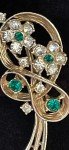 VTG Green & Clear Rhinestone Flower Brooch Bouquet Ribbon Floral FREE SHIP