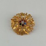 Floral BROOCH Flower Pin Gold Toned Multicolored Rhinestones Fashion Jewelry