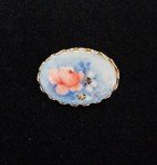 Victorian Style Sm Brooch Oval Porcelain Blue Floral Painted Gold Tone Setting