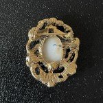 Vintage Painted Porcelain Floral Gold Tone Brooch Pin