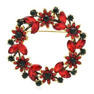 Red Sparkling Floral Brooch Pin Jewelry Accessory