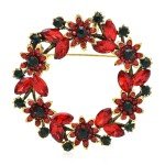 Red Sparkling Floral Brooch Pin Jewelry Accessory