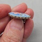 Victorian Style Sm Brooch Oval Porcelain Blue Floral Painted Gold Tone Setting