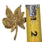 Floral Filigree Enamel Leaf Glitter Rhinestone Gold Tone Brooch Pin Vintage