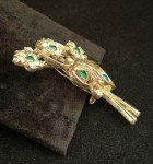 VTG Green & Clear Rhinestone Flower Brooch Bouquet Ribbon Floral FREE SHIP
