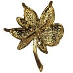 Floral Filigree Enamel Leaf Glitter Rhinestone Gold Tone Brooch Pin Vintage