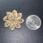 Vintage Filagree Floral Brooch Pink Rhinestone Goldtone 1 3/8"