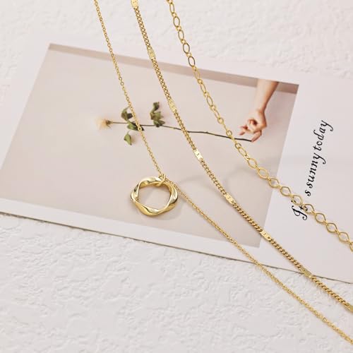 Picuzzy Layered Gold Choker Necklaces for Women, Stackable Stacked Stacking Layering Dainty 14K Gold Plated Necklace Beach Circle Paperclip Cute Pendant Chain Necklaces Trendy Jewelry Set for Women