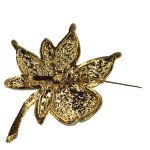 Floral Filigree Enamel Leaf Glitter Rhinestone Gold Tone Brooch Pin Vintage