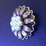 Vintage Pearl & Gold Tone Leaves Floral Brooch Unsigned Mid-Century