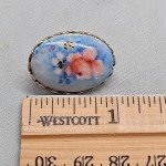 Victorian Style Sm Brooch Oval Porcelain Blue Floral Painted Gold Tone Setting