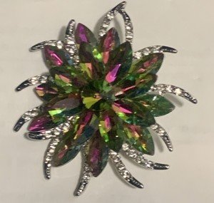NWOT  Tiered Violet And Green  Brooch Unsigned Flower  Jewelry Iridescent