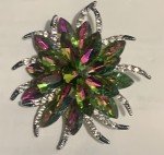 NWOT  Tiered Violet And Green  Brooch Unsigned Flower  Jewelry Iridescent