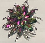 NWOT  Tiered Violet And Green  Brooch Unsigned Flower  Jewelry Iridescent