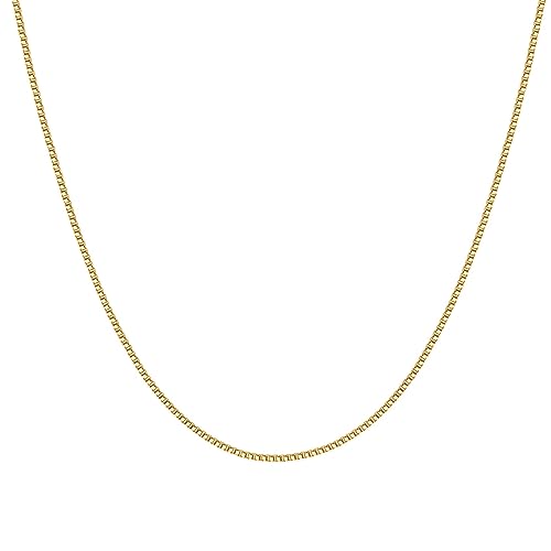 PAVOI 14K Gold Plated Curb Paperclip Box Sphere Bead Snake and Figaro Chain Adjustable Necklace (Box, Yellow Gold Plated)