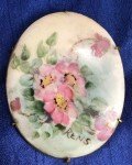 Vintage Antique Hand Painted Artist Signed Floral Porcelain Brooches Set Of 2