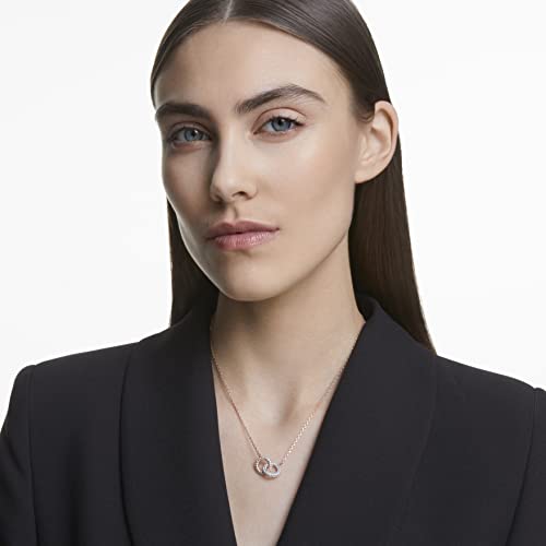 SWAROVSKI Stone Women's Interlocking Circle Pendant Necklace with White Crystals on a Rose-Gold Tone Plated Chain