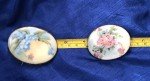 Vintage Antique Hand Painted Artist Signed Floral Porcelain Brooches Set Of 2