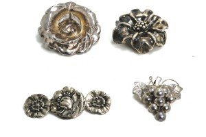 Lot of 4 Sterling Silver Floral Brooches