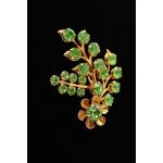 Vintage Crystal Flower Pin Brooch Green Rhinestone Gold Tone Prong Floral BinAT