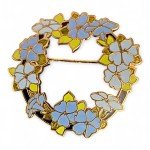 Vintage 1980 Hallmark Gold Tone & Blue Enamel Flower Wreath Brooch