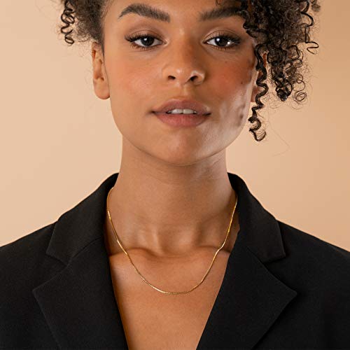 PAVOI 14K Gold Plated Curb Paperclip Box Sphere Bead Snake and Figaro Chain Adjustable Necklace (Box, Yellow Gold Plated)