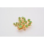 Vintage Crystal Flower Pin Brooch Green Rhinestone Gold Tone Prong Floral BinAT