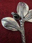 PAIR ART DECO STERLING FLORAL BROOCHES FLORAL W/BLACK STONE SCATTER PIN STYLE