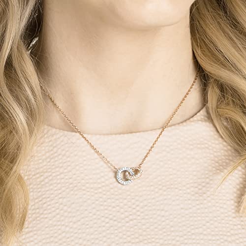 SWAROVSKI Stone Women's Interlocking Circle Pendant Necklace with White Crystals on a Rose-Gold Tone Plated Chain