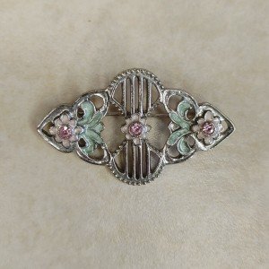 Floral Rhinestone & Enamel Pin Brooch