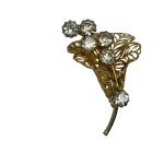 Floral Rhinestone Brooch Yellow Tone Calla Lilly Flower Vintage Pin