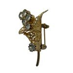 Floral Rhinestone Brooch Yellow Tone Calla Lilly Flower Vintage Pin