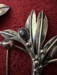 PAIR ART DECO STERLING FLORAL BROOCHES FLORAL W/BLACK STONE SCATTER PIN STYLE