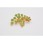 Vintage Crystal Flower Pin Brooch Green Rhinestone Gold Tone Prong Floral BinAT