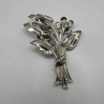 Vintage Flower Brooch Silver Tone Rhinestone Floral Bouquet Pin