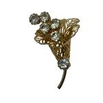 Floral Rhinestone Brooch Yellow Tone Calla Lilly Flower Vintage Pin