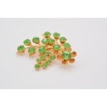 Vintage Crystal Flower Pin Brooch Green Rhinestone Gold Tone Prong Floral BinAT