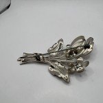 Vintage Flower Brooch Silver Tone Rhinestone Floral Bouquet Pin