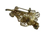 Floral Rhinestone Brooch Yellow Tone Calla Lilly Flower Vintage Pin