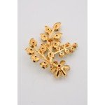 Vintage Crystal Flower Pin Brooch Green Rhinestone Gold Tone Prong Floral BinAT