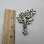 Vintage Flower Brooch Silver Tone Rhinestone Floral Bouquet Pin