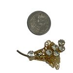 Floral Rhinestone Brooch Yellow Tone Calla Lilly Flower Vintage Pin
