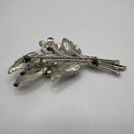 Vintage Flower Brooch Silver Tone Rhinestone Floral Bouquet Pin