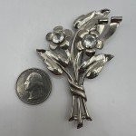 Vintage Flower Brooch Silver Tone Rhinestone Floral Bouquet Pin